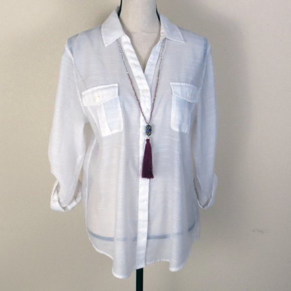 Chico's Tops - Chico's White Button Front Sheer Top Size L